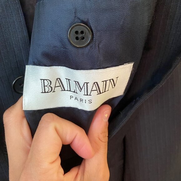 Men's Balmain Blue 2 Piece Suit Set 100% Wool Coat 46/ Pants 38 - Picture 3 of 10
